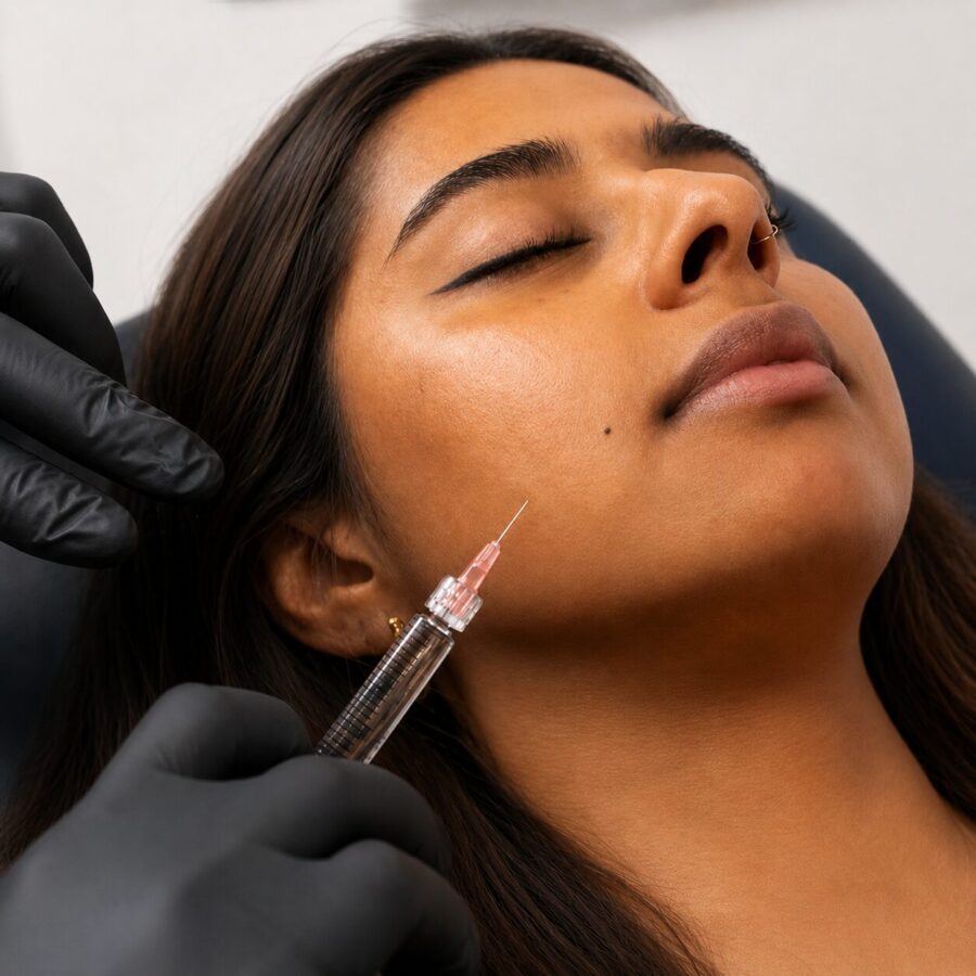 Skin booster treatment being performed to improve hydration, skin quality and collagen stimulation at Jenny Cader Clinic in Hertford.